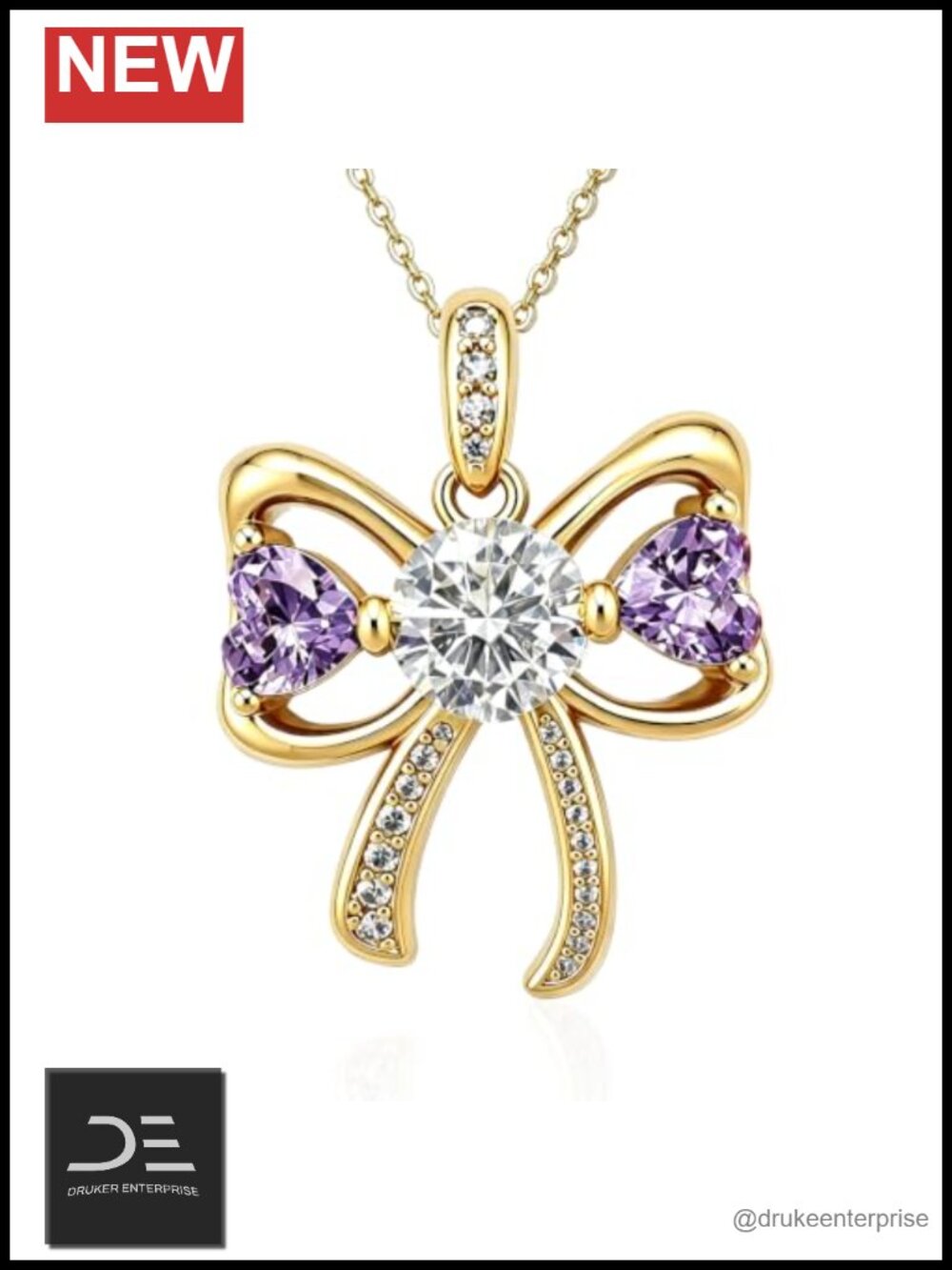 Elegant 18K Gold Plated Bow Pendant Necklace with Sparkling CZ